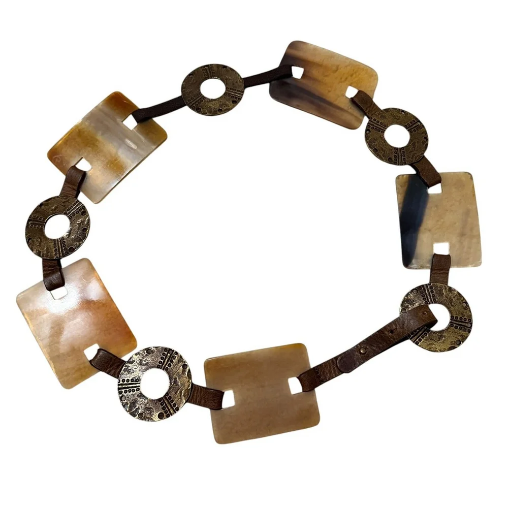 Fashion Link Belt Statement Belt Acrylic Brown Leather Metal‎ 30” To 33” Waist